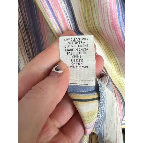 Ann Klein Women's 8 100% Silk Retro Print Multi Stripe Button Up Blouse Top - Picture 10 of 11